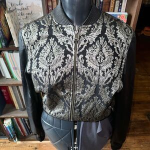 Lamarque black damask metallic jacquard leather festival L bomber jacket
